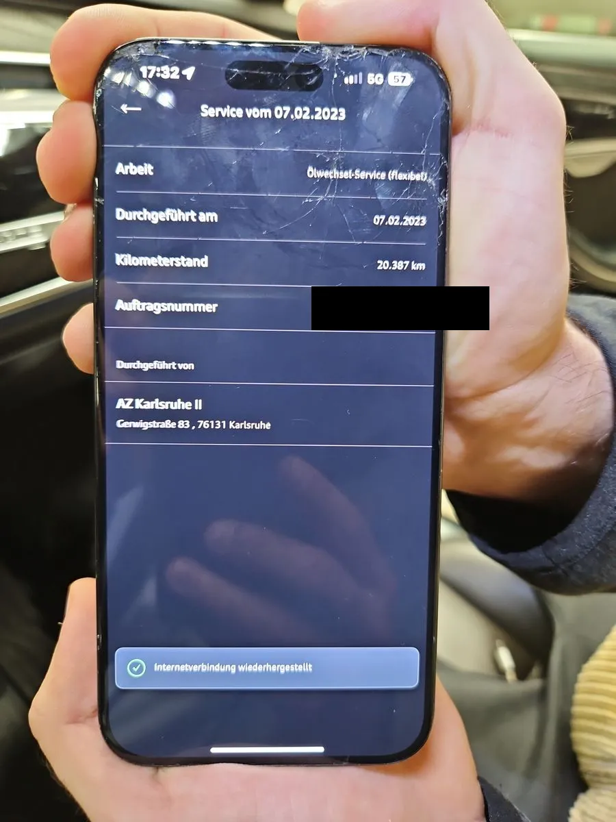 Servicehistorie: Ölwechsel-Service am 07.02.2023 bei 20.387 km