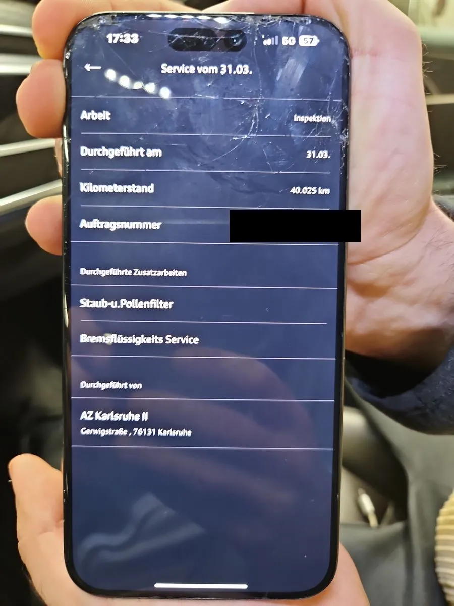 Servicehistorie: Inspektion am 31.03. bei 40.025 km