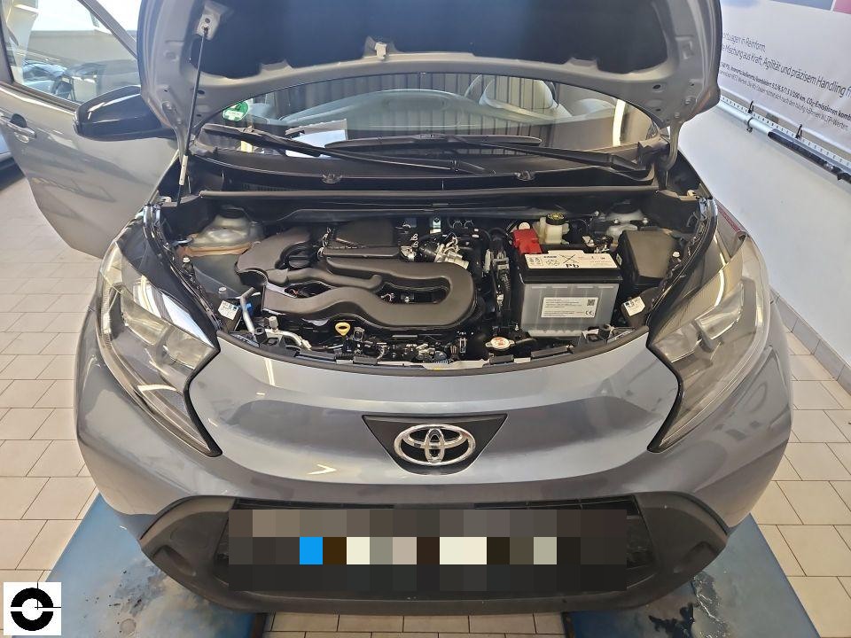 Frontansicht mit geöffneter Motorhaube, Blick auf Motorraum