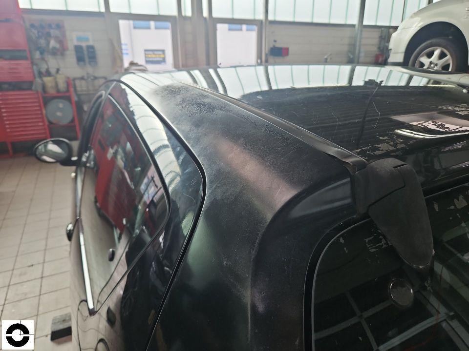 Dachansicht von schräg hinten links, Lackschäden und Abblätterungen am Dach sichtbar